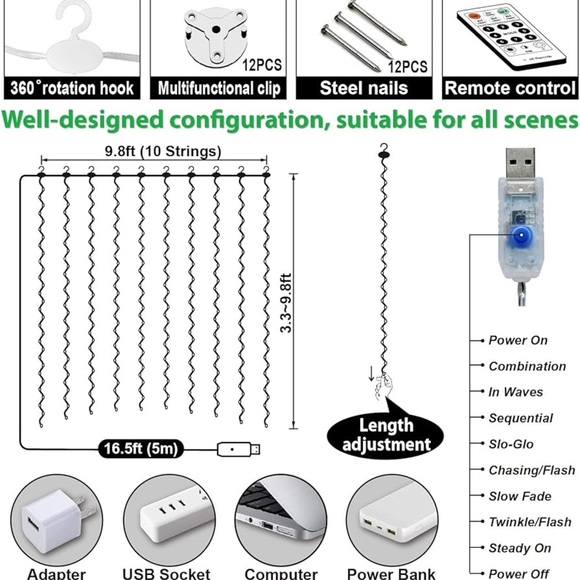 New set of 2/  ZSJWL 300 LED White Curtain - Picture 6 of 7